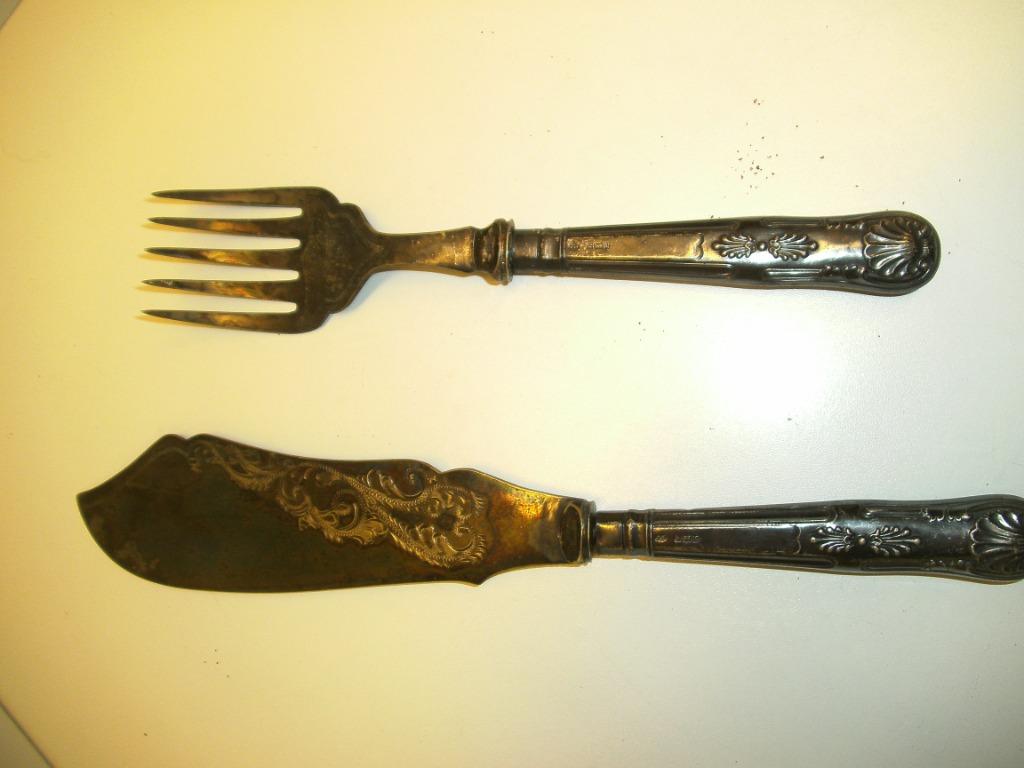 Couverts de poisson anciens en argenté/argenté (DS141-p), Enlèvement ou Envoi