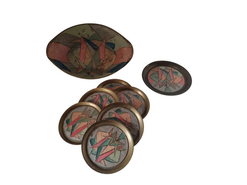 Vintage set voor het aperitief  Messing cloisonne enamel, Ophalen of Verzenden