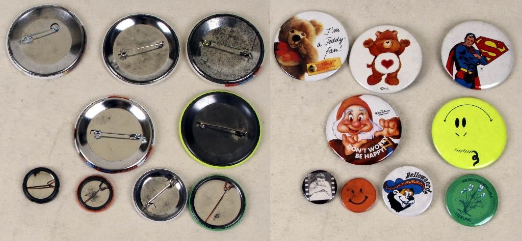 9 épingles différentes, badge, boutons, Enlèvement ou Envoi, Comme neuf, Figurine, Insigne ou Pin's