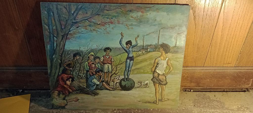 Peinture sur bois, 46x38, n199, Antiquités & Art, Enlèvement ou Envoi