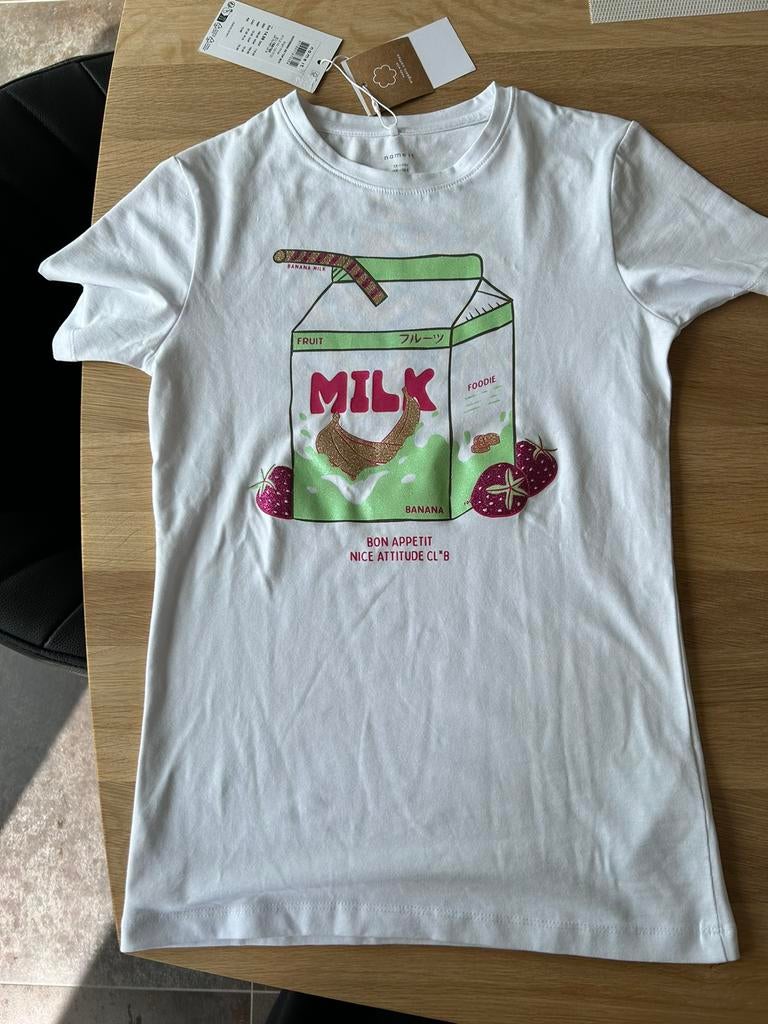 Nouveau t-shirt blanc avec impression taille 158-164, Neuf, Enlèvement ou Envoi, Chemise ou À manches longues, Name It