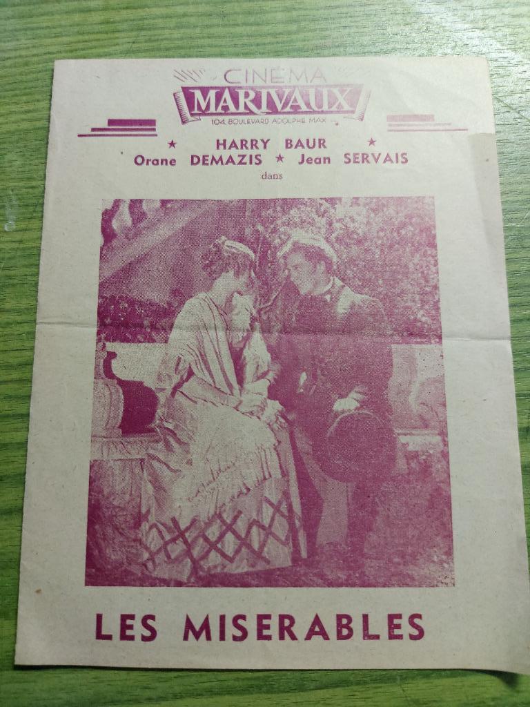flyer pour cinema MARIVAUX les miserables 1946, Ophalen of Verzenden, Gebruikt, Film, Overige typen