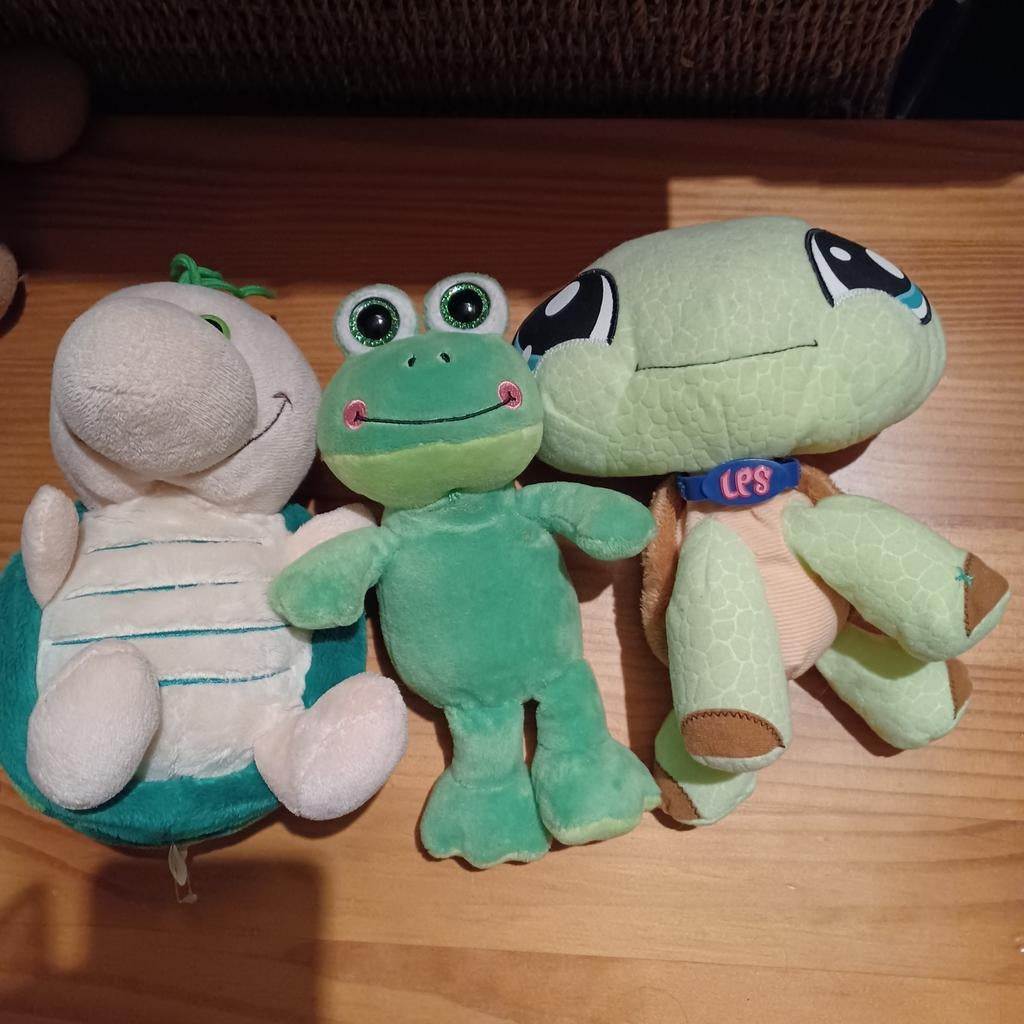 3 groene knuffels,  schildpad/kikker, Enlèvement ou Envoi, Comme neuf, Grenouille