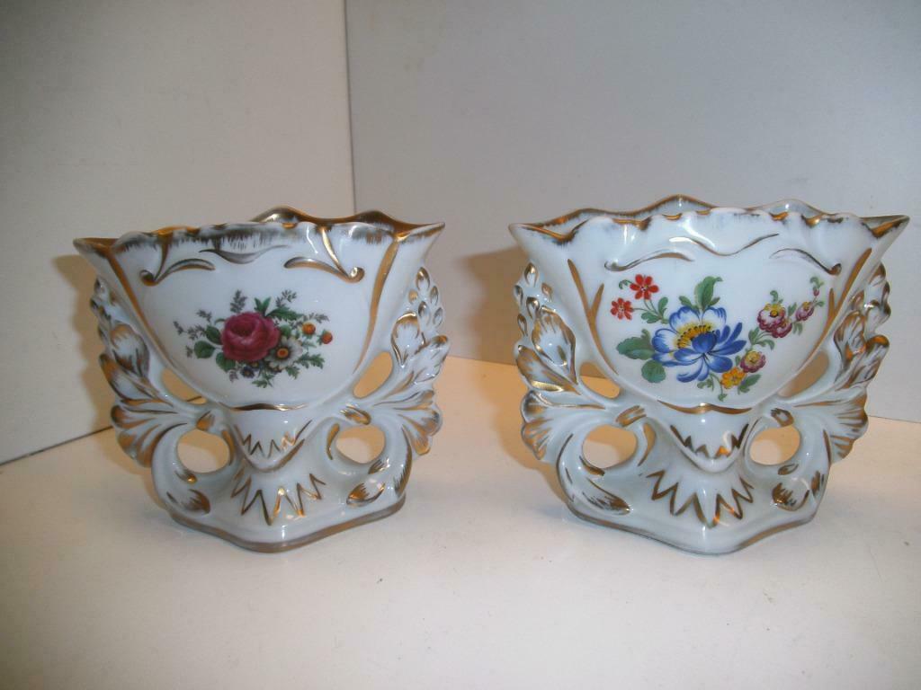 Antiek:Vintage-Koppel hoornvaasjes Limoges (DS131-e), Ophalen of Verzenden