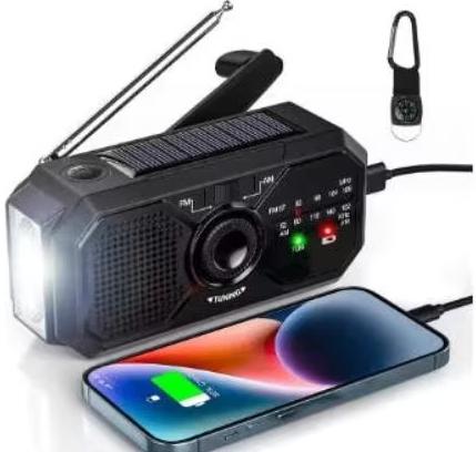 Professionele noodradio met handslinger, USB, zonnepaneel