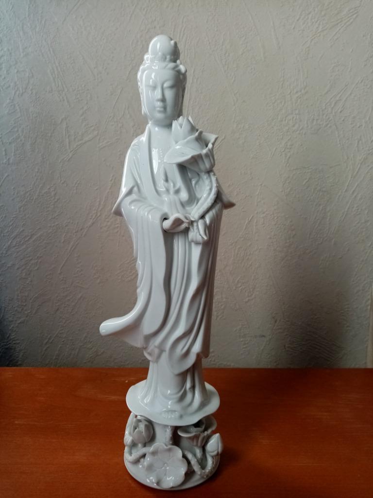 Guanyin in Chinees wit porselein 36cm circa jaren 70, Ophalen of Verzenden, Zo goed als nieuw, Religie