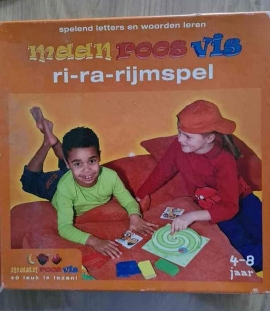 Spel maan vis roos - ri-ra-rijmspel, Hobby en Vrije tijd, Ophalen of Verzenden, Gebruikt