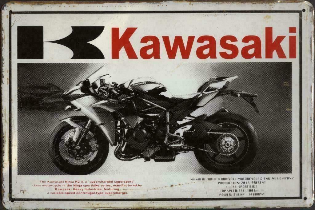 Plaque murale métal look vintage rouillé Kawasaki Ninja H2, Collections, Enlèvement ou Envoi, Neuf, Panneau publicitaire