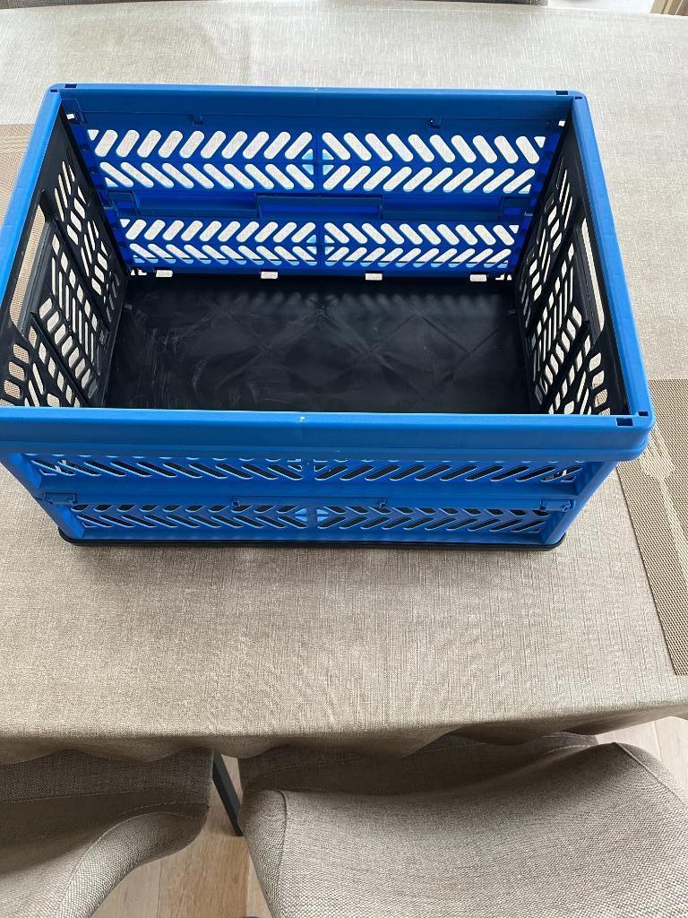 4 blauw/zwarte opvouwbare kunststof kratten, Casier, Repliable, Moins de 35 cm, Comme neuf