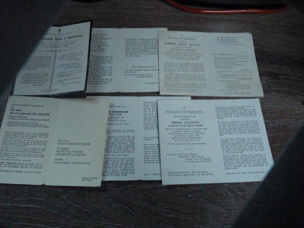 6 rouwkaartjes, Verzamelen, Bidprentjes en Rouwkaarten, Ophalen of Verzenden, Rouwkaart