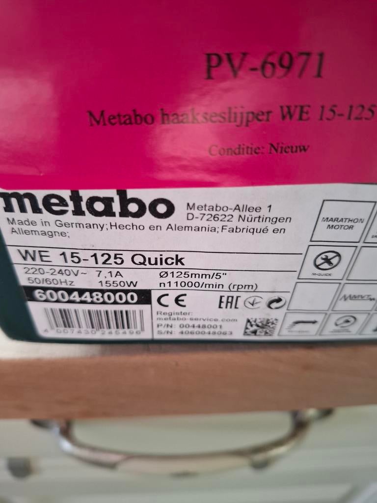 Metabo we 15-125 quick, Ophalen