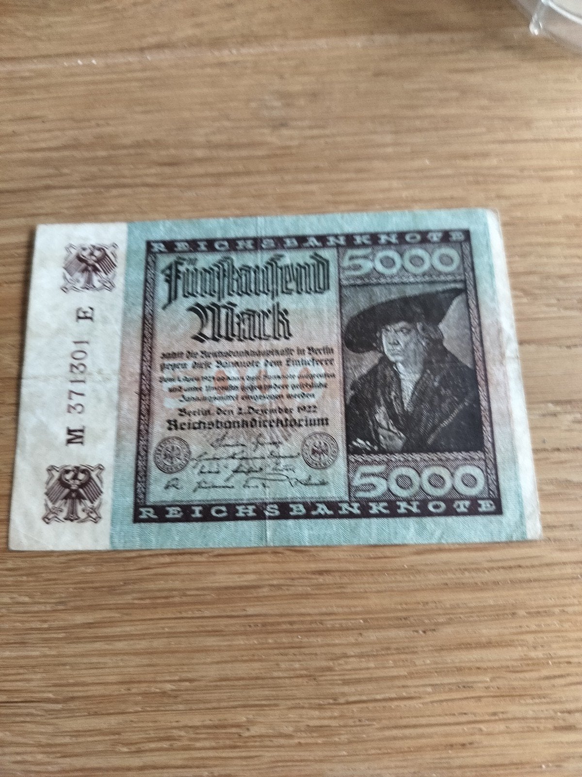 Billet allemand de 5000 Mark 1922, Envoi