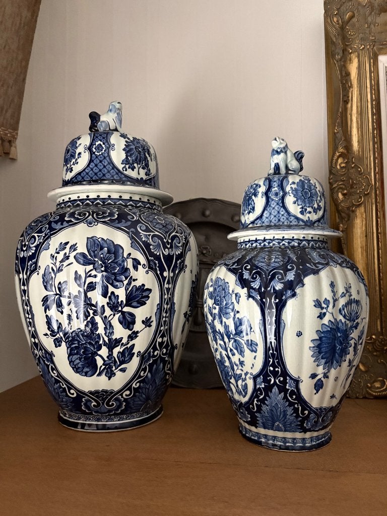 Vintage Delfts blauwe dekselvazen – Royal Sphinx by Boch, Enlèvement