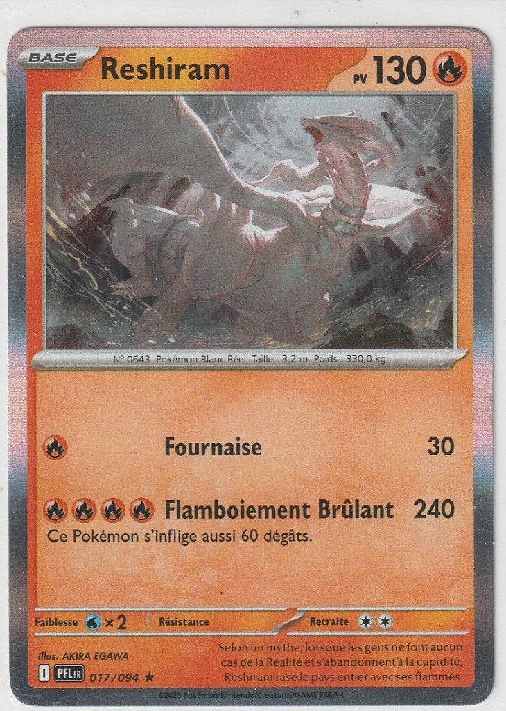 carte pokémon reshiram rare holo - 1, Enlèvement ou Envoi, Comme neuf