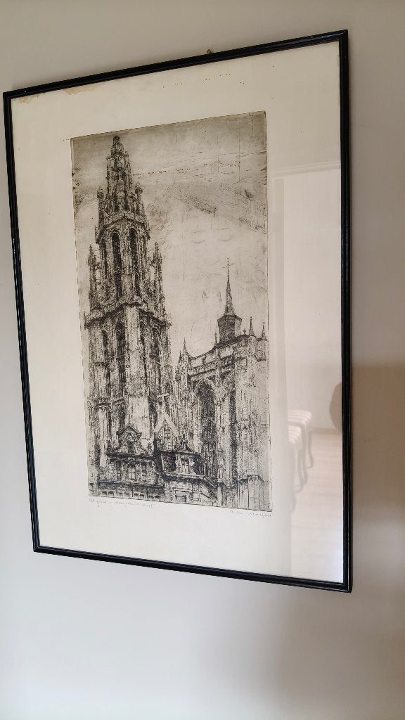 Ets - Romain Malfliet, Antiek en Kunst, Ophalen, 66 cm, 1950 - 1999, Ets