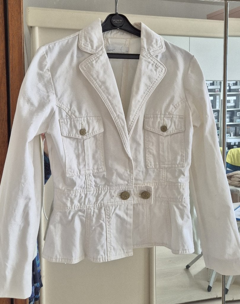 veste denim blanc M, cintrée, réglage 2 boutons Oxmo M, Vêtements | Femmes, Vestes | Été, Comme neuf, Taille 38/40 (M), Blanc