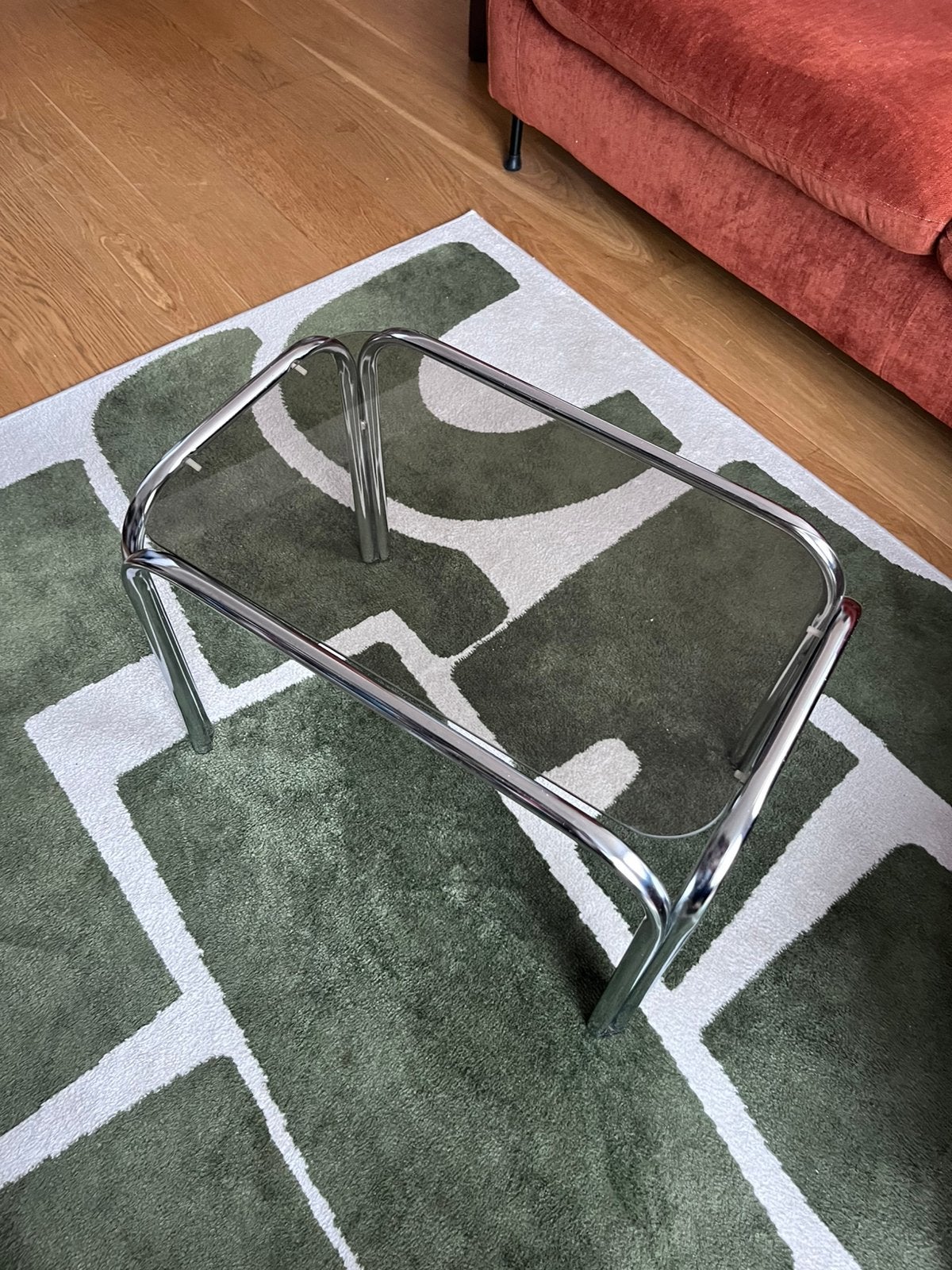Table chrome et verre fumé, Maison & Meubles, Vintage, 50 à 100 cm, Enlèvement, Verre