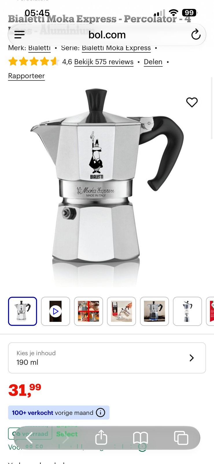 Bialetti espresso koffie, Overige modellen, Gemalen koffie, Ophalen of Verzenden, Zo goed als nieuw