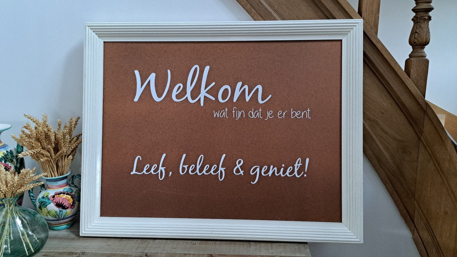 Groot welkomstbord met sierlijst, Ophalen, Tekstbord, Zo goed als nieuw, Handgemaakt