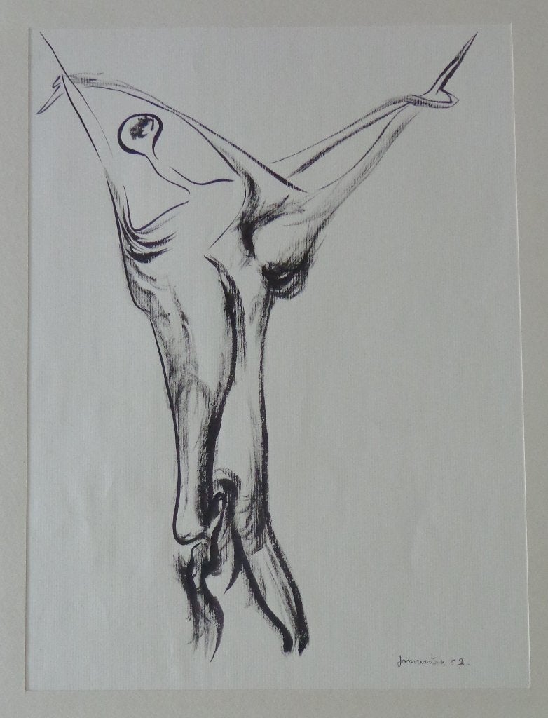 JAN VAERTEN / FIGUUR / ORIGINEEL WERK / 65x50cm / SIG / 1957, Ophalen of Verzenden, Gesigneerd