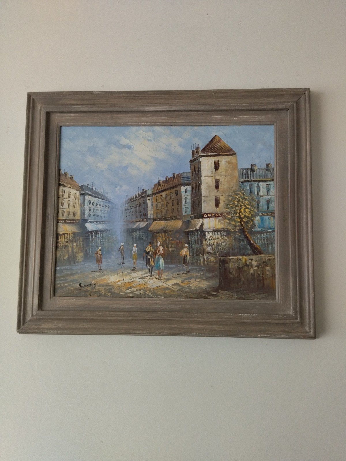 Tableau peinture pays urbain Paris. Burnett, Enlèvement ou Envoi, Signé, Peinture à l'huile, Paysage