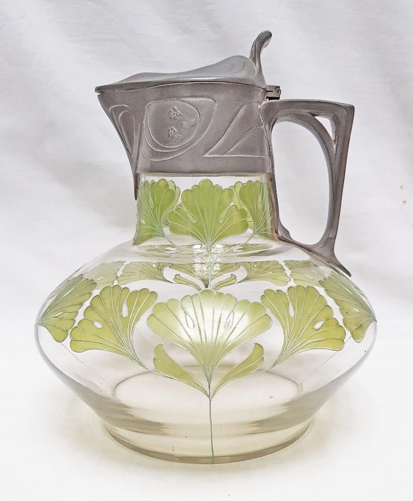 Carafe Art nouveau avec motif Gingko., Antiquités & Art, Enlèvement ou Envoi