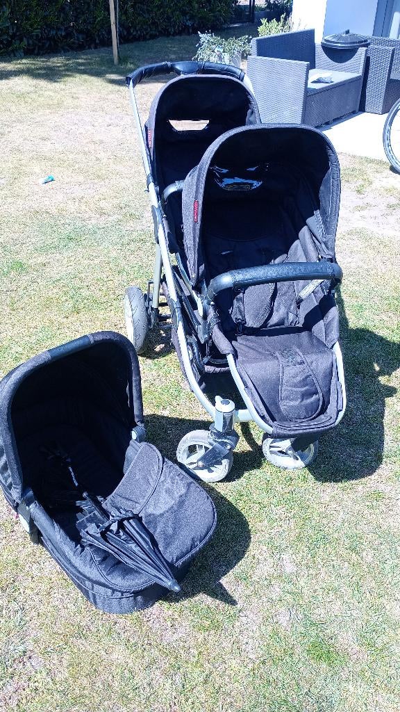 Duo buggy 2 peuterzitjes en ligmand baby + accessoires, Ophalen, Gebruikt, Overige merken, Zonnekap