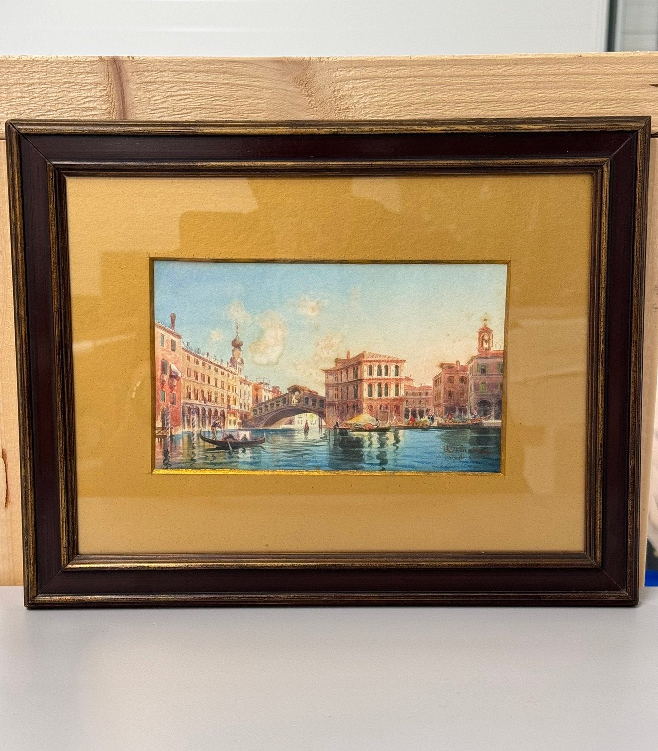 Umberto Ongania 1867-1942 signed Aquarel 19th cen schilderij, Antiek en Kunst, Kunst | Schilderijen | Klassiek, Ophalen of Verzenden