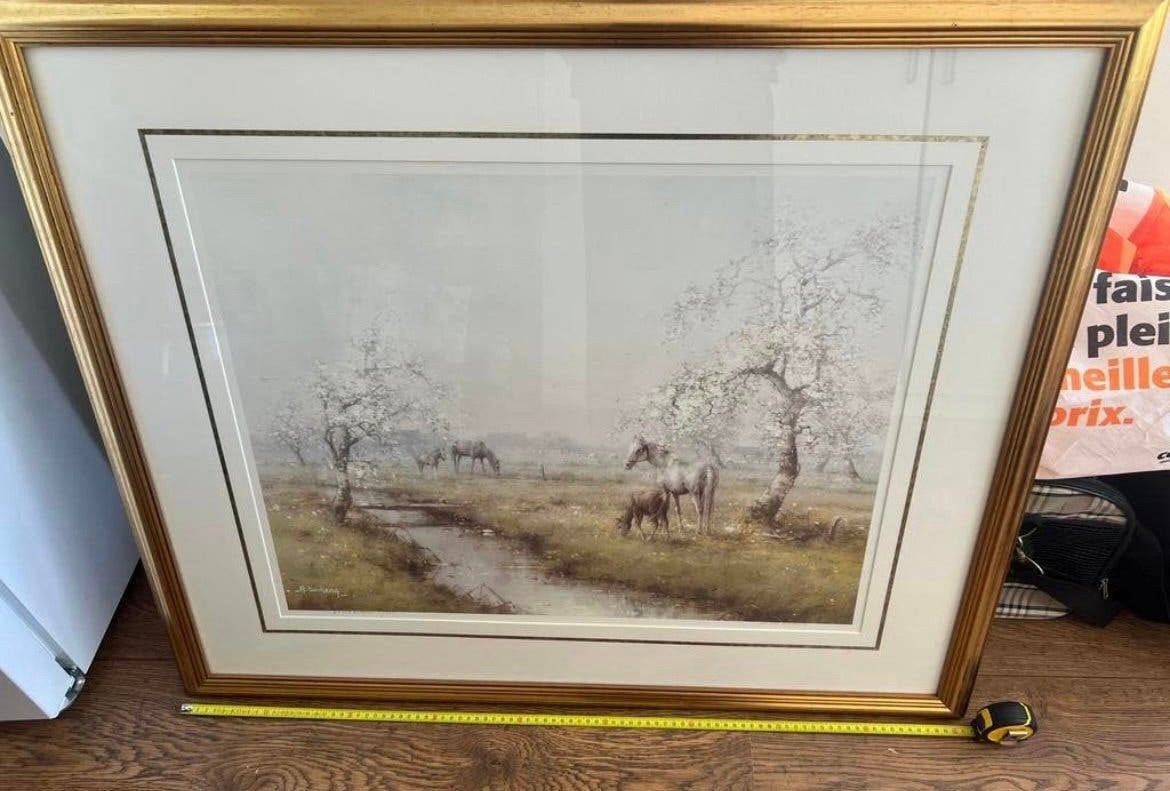 Kunstenaar: A. Buikema (Albertus Buikema) - Lentebloesem, Sous verre, Paysage, Enlèvement, Papier