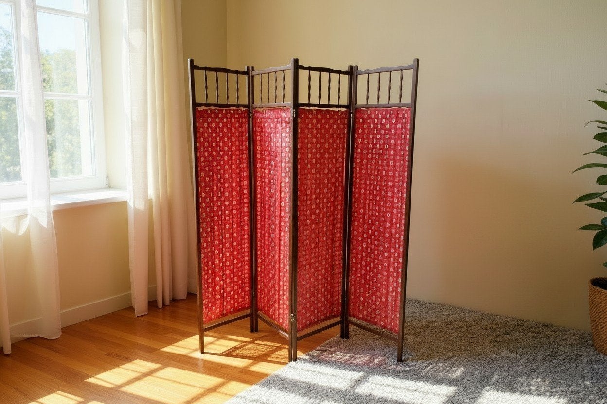 Paravent vintage en bois — 4 panneaux — Multicolore — 99€, Enlèvement ou Envoi