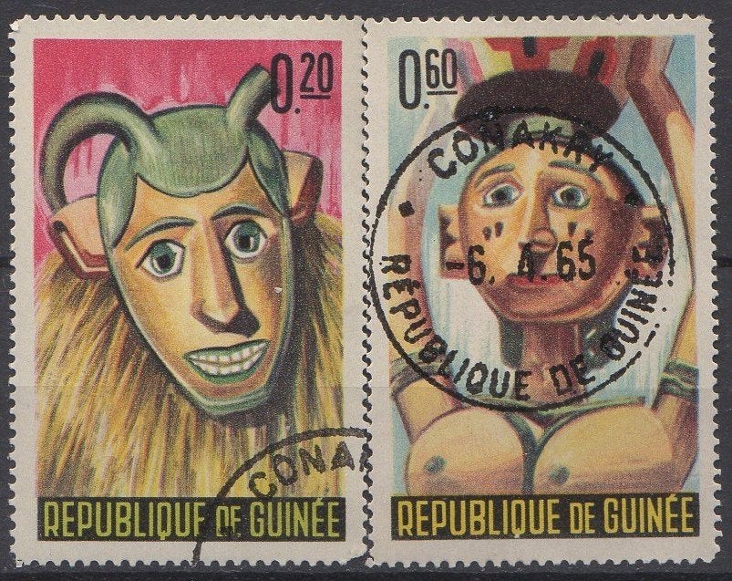 Guiné - "Namou" - of duivelsmaskers - 1965, Timbres & Monnaies, Timbres | Afrique, Enlèvement ou Envoi, Affranchi