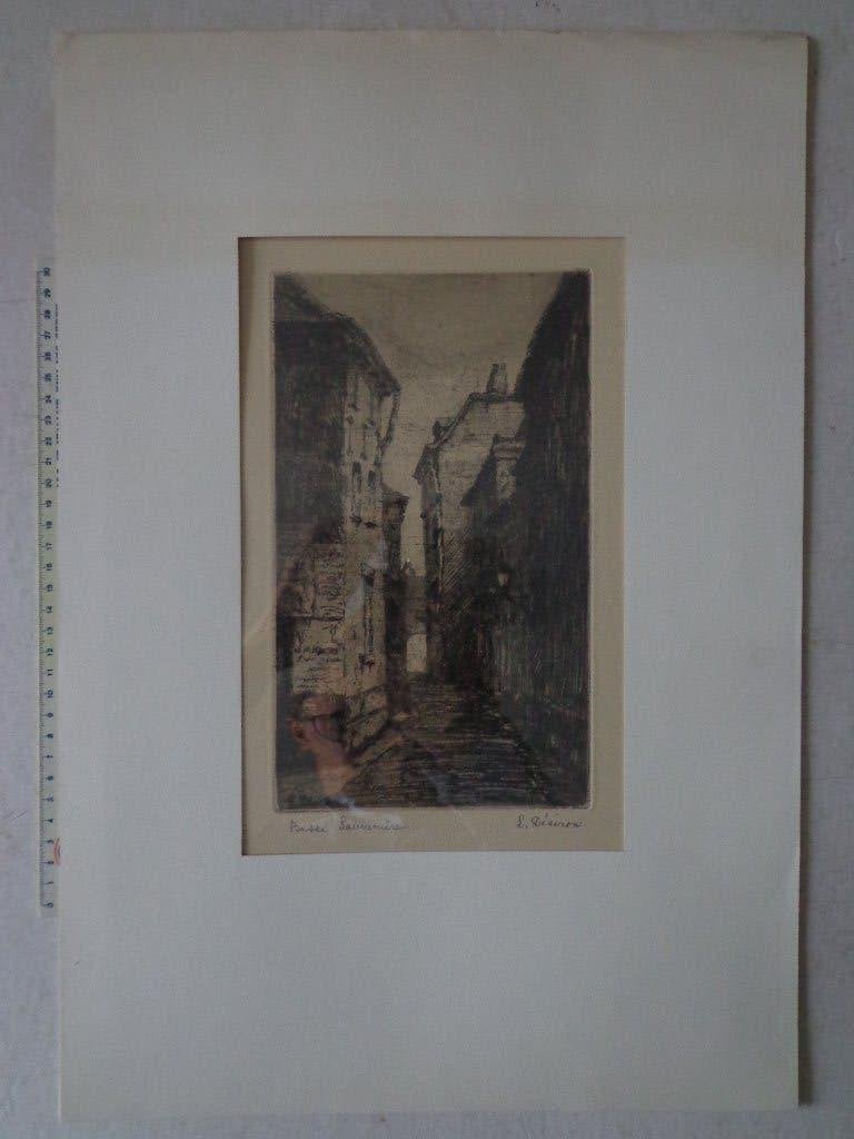 Belle gravure de Louise Désiron « Liège Basse Sauvenière », Signé, Eau-forte, Enlèvement ou Envoi, 1950 - 1999