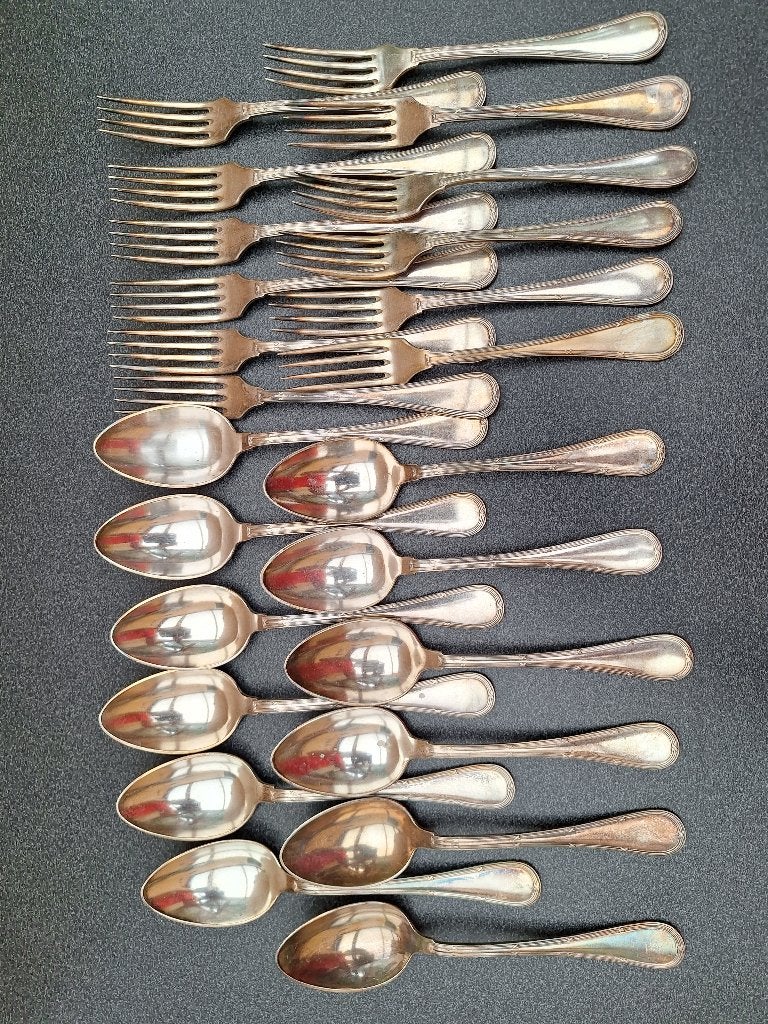 Couverts métal argenté 12 cuillères 12 fourchettes, Enlèvement ou Envoi