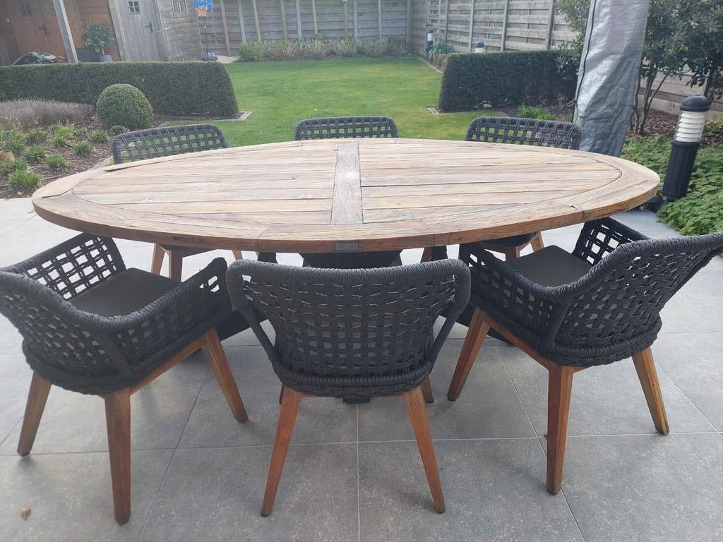 Ovale tuintafel, Tuin en Terras, Ophalen, Hardhout, Eettafel, 6 zitplaatsen
