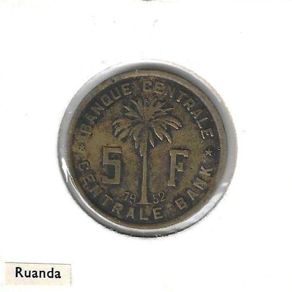 Belgisch Congo (Ruanda-Urundi), 5 Francs 1952., Postzegels en Munten, Ophalen of Verzenden, Overige landen, Losse munt