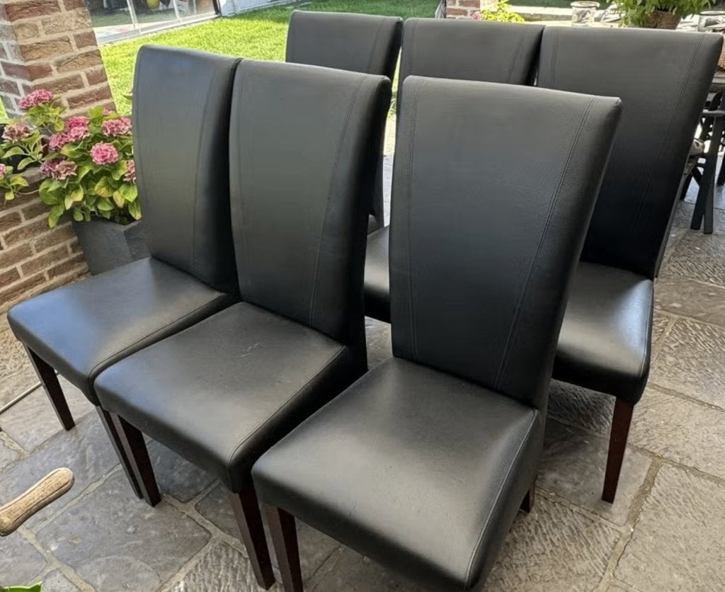 Lederen eetkamer stoelen (6X zwart), Huis en Inrichting, Ophalen, Gebruikt, Zwart, Landelijk