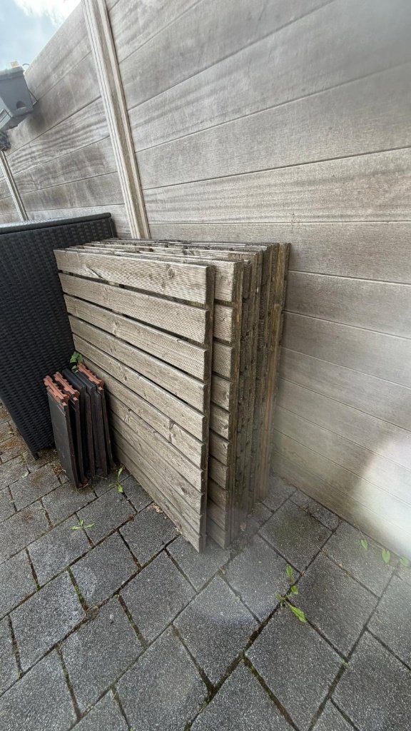 Houten terrastegels 9 stuks van 100 x 100 cm voor 50 euro, Tuin en Terras, Ophalen, Gebruikt, Hout