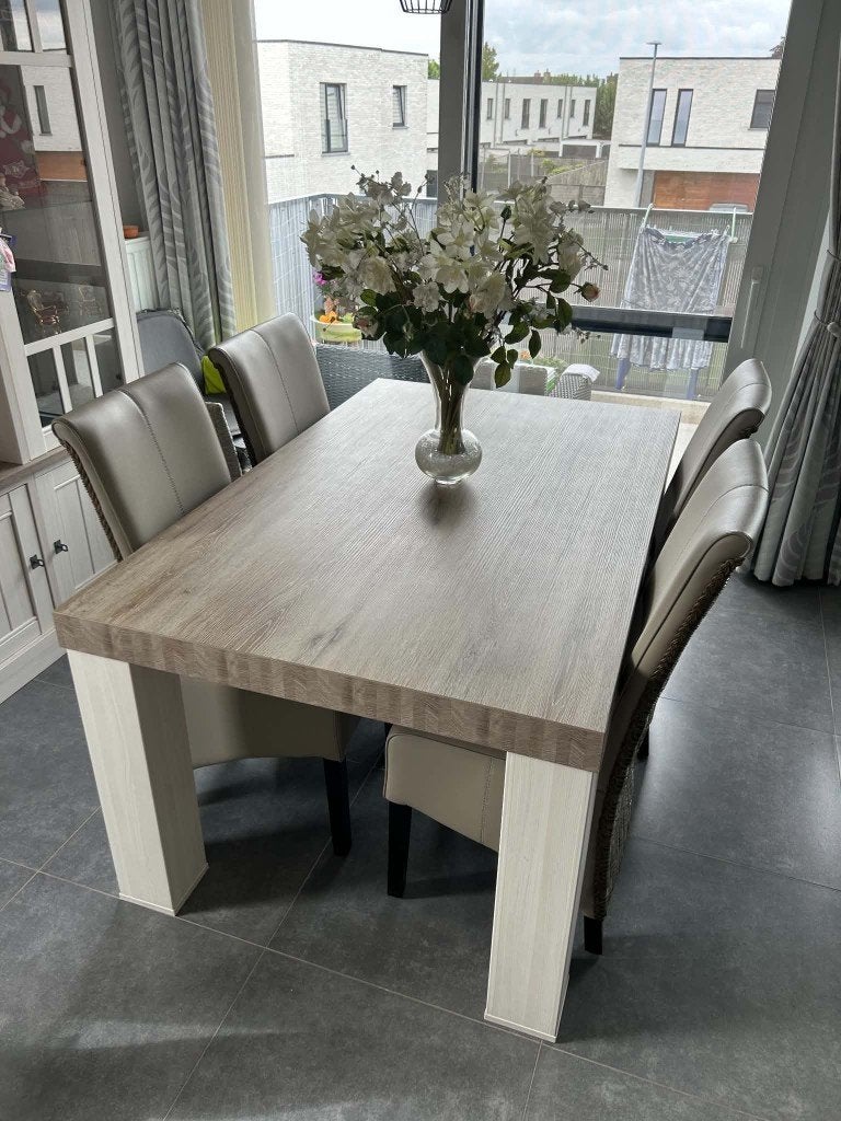 Eettafel en stoelen, Ophalen, 100 tot 150 cm, Zo goed als nieuw, Vijf personen of meer
