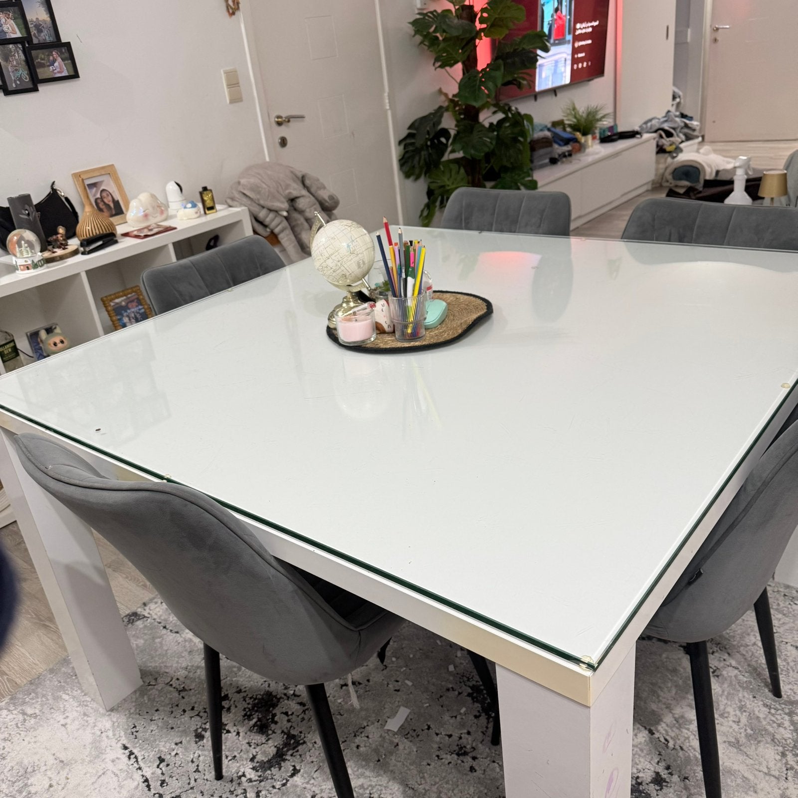 STIJLVOLLE EETHOEK MET GLAZEN TAFELBLAD + 6 STOELEN!, Tuin en Terras, Ophalen, Gebruikt
