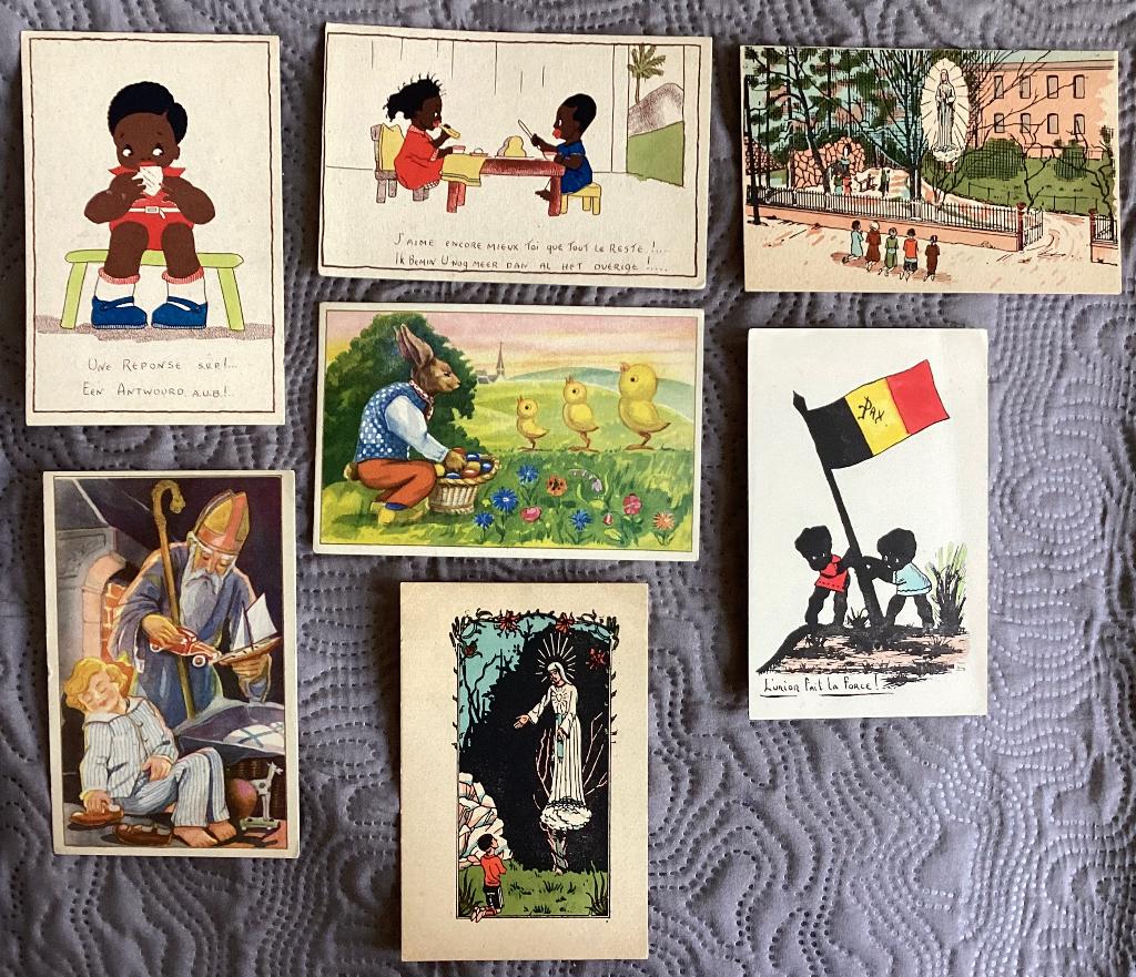 Lot van 7 postkaarten verkocht ten voordele van de missies, Ophalen of Verzenden