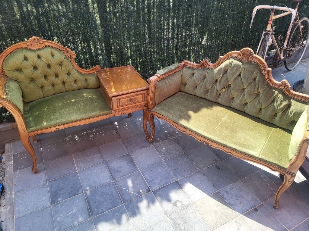 Salon vintage style Louis XV – Meuble téléphone & Banquette, Antiek en Kunst, Antiek | Meubels | Stoelen en Sofa's, Ophalen