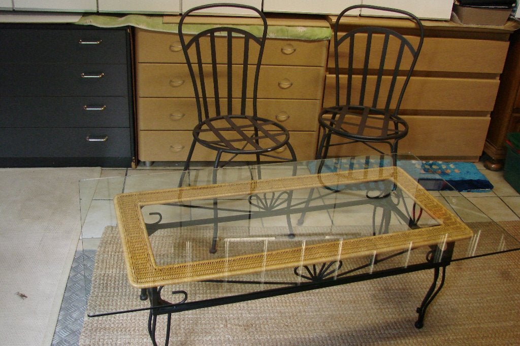 smeedijzer set van 2 stoelen en salontafel, Huis en Inrichting, Ophalen, Gebruikt, Twee, Smeedijzer