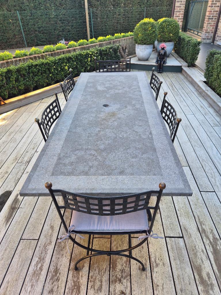 Tuintafel met 6 stoelen en parasol, Salons de jardin, Enlèvement, Utilisé, Autres matériaux