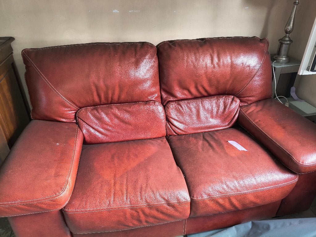 fauteuil en cuir rouge deux places, Maison & Meubles, Fauteuils, Enlèvement, Utilisé, Cuir