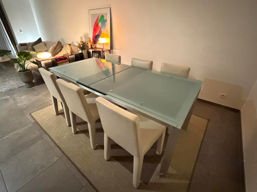 B&B Italia tafel + 6 stoelen — Paolo Piva & Bellini, Ophalen, Zo goed als nieuw, Italiaans design, 6 tot 8 stoelen