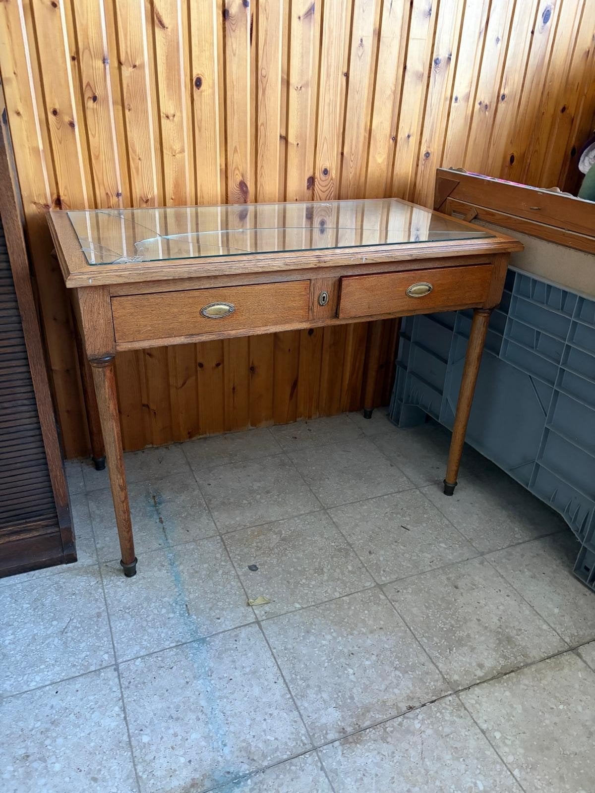 antieke bureau tafel, Ophalen, Glas