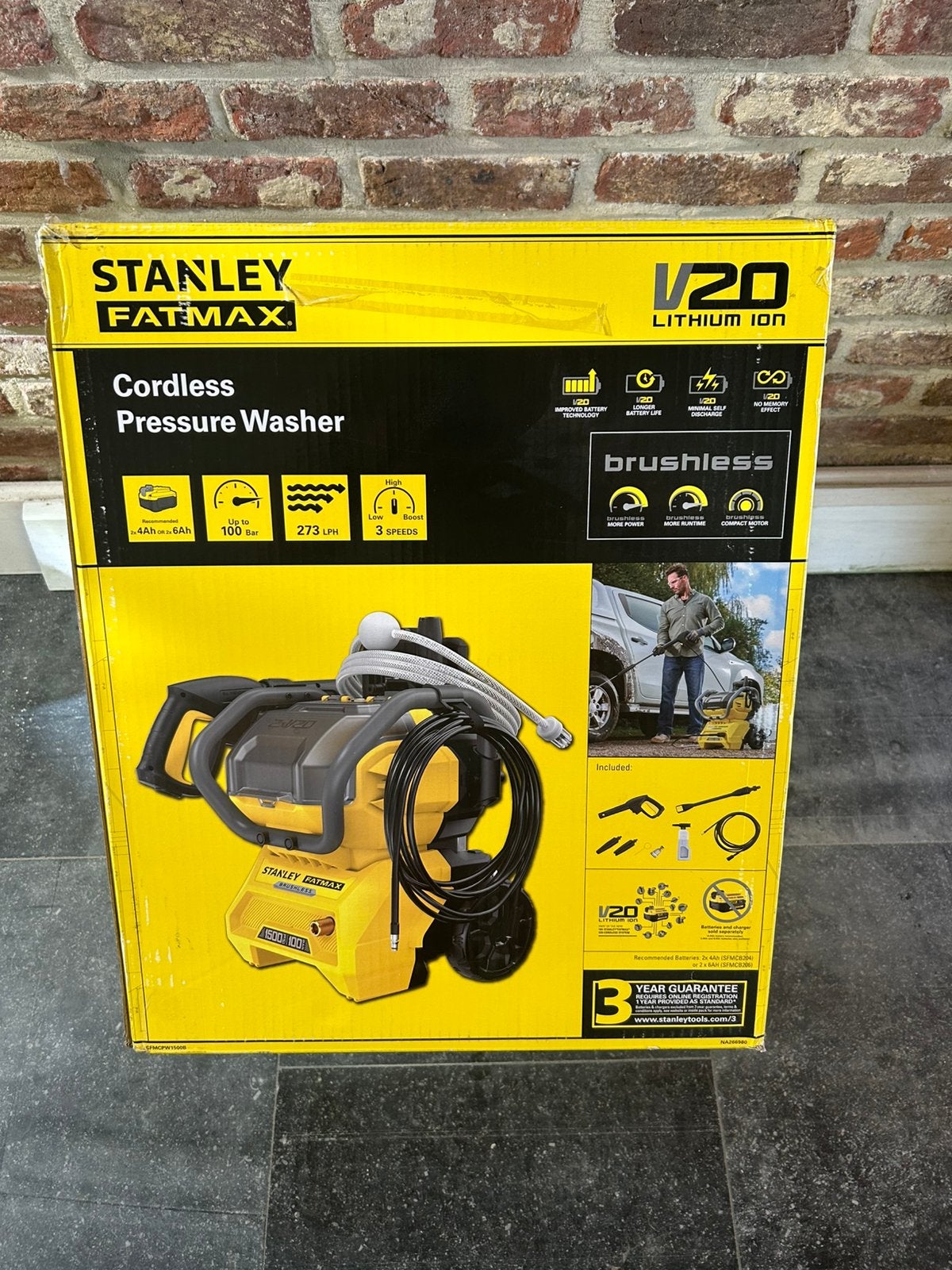 STANLEY FATMAX accu-hogedrukreiniger 1500PSI/100bar, Tuin en Terras, Hogedrukreinigers, Ophalen, Nieuw, Accu, Met regelbare waterdruk