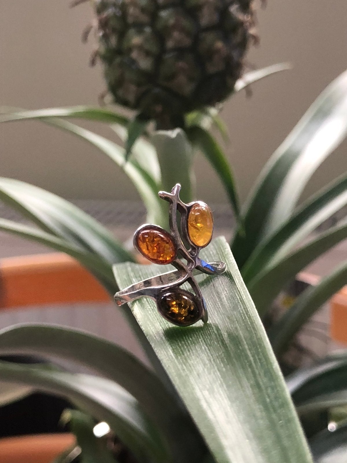 Bague en argent avec ambre, Handtassen en Accessoires, Ophalen of Verzenden, Zo goed als nieuw, Zilver, Zilver