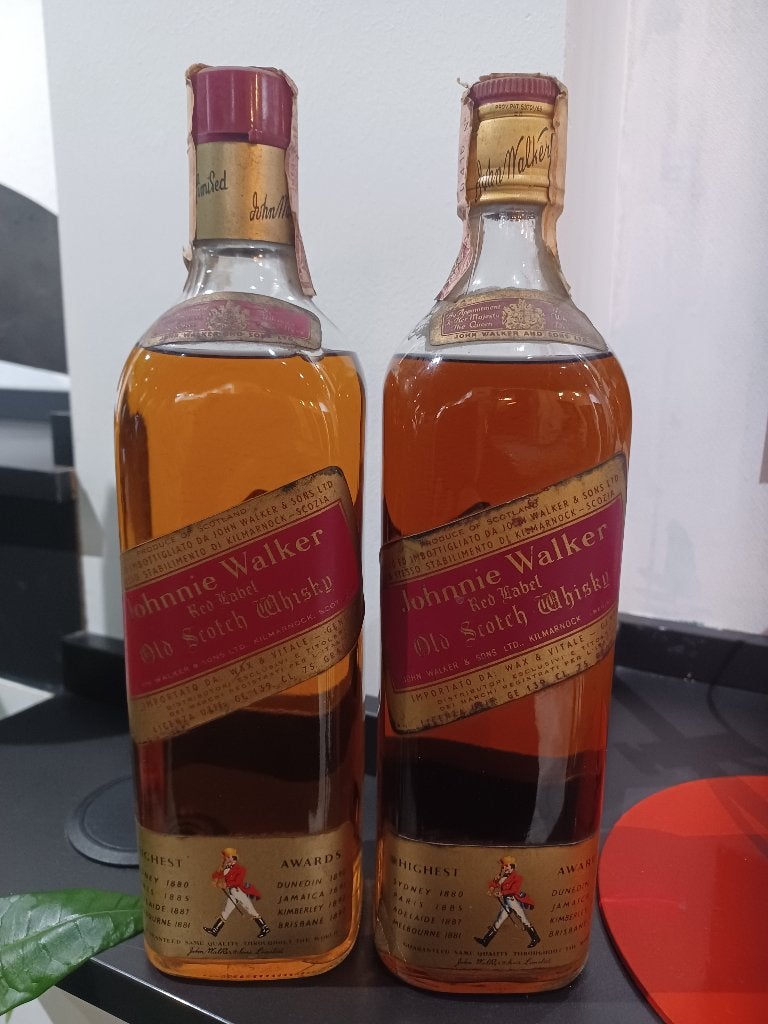 2x Vintage Johnnie Walker Red Label (1970s Italië import), Ophalen of Verzenden, Italië, Vol