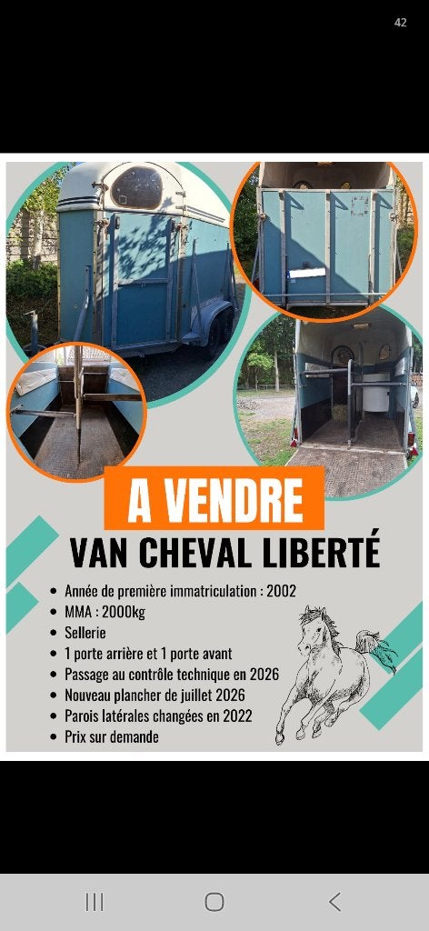 Van 2 chevaux cheval liberté, Enlèvement, Utilisé, Bois, Remorque 2 chevaux